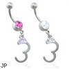 Belly ring with dangling open handcuffs