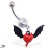 Belly ring with dangling red devil heart and wings