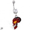 Belly ring with dangling red flame skull