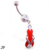 Belly ring with dangling red flipflop with jeweled flower