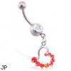 Belly ring with dangling red half-jeweled heart