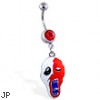 Belly ring with dangling scary masked face