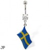 Belly ring with dangling Swedish flag