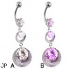Belly ring with double hoop dangle and gems