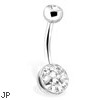 Belly Ring With Gem Paved Bottom Dome Ball And Gem Set Top Ball, 14 GA