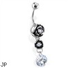 Belly Ring with Hollow Rose Dangle with Clear Gem
