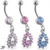 Belly ring with jeweled teardrop dangle