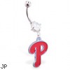 Belly Ring with official licensed MLB charm, Philadelphia Phillies