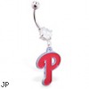 Belly Ring with official licensed MLB charm, Philadelphia Phillies