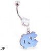 Belly Ring with official licensed NCAA charm, University of North Carolina Tarheels