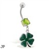 Belly ring with small dangling four leaf clover