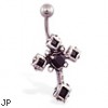 Big jeweled black gothic cross belly ring