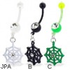 Bioplast belly button ring with dangling web