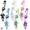 Bioplast belly button ring with teardrop gems on dangle