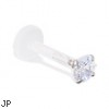 Bioplast Push-In Labret Stud With 4-Prong Round Gem, 14 Ga