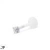 Bioplast Push-In Labret Stud With 4-Prong Round Gem,Length/Stone Size,10Mm (3/8") Length With 3Mm St