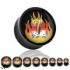 Black acrylic saddle plug with flaming lucky 7