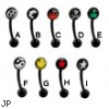 Black bio-flex eyebrow barbell with top logo ball, 16 ga