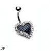 Black carbon fiber jeweled heart navel ring