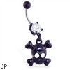 Black coated belly ring with dangling skull