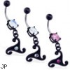 Black coated belly ring with swirly jeweled dangle