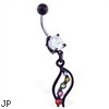 Black coated belly ring with wavy rainbow dangle