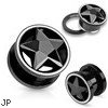 Black CZ Star Inside Of Black Screw Fit Tunnels with White Rim