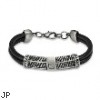 Black Double String Leather Bracelet With G Scaled Steel Center Charm