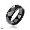 Black faceted tungsten carbine ring with drop down edges