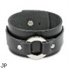 Black Leather Bracelet With Buckle Ring Design