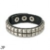 Black Leather Bracelet with Double Row Pyramid Studs