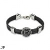 Black Leather Bracelet With 'Love Strauss' Steel Accent With Gem