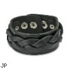 Black Leather Bracelet With Wide Weave Strips