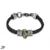 Black Leather Braided Bracelet With Steel Skull And Scaled Charms