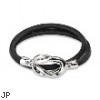 Black Leather Double Loop Bracelet With Steel Knot Closure Design