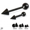 Black straight barbell with ball and cone, 14 ga