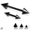 Black straight barbell with cones, 14 ga