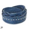 Blue Leather Multi-Wrap Bracelet With Multi Studded Weaved End Design