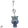 Blue Owl Navel Ring With Aztec Design, 14Ga