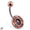 Brass Button Belly Ring With Words "Paris, Tokyo, New York"