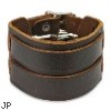 Brown Leather Bracelet With Double Strap Belt Buckle