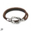 Brown Leather Double Loop Bracelet with Steel Knot Closure Design