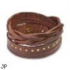 Brown Leather Multi-Wrap Bracelet With Multi Studded Weaved End Design