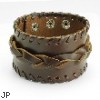 Brown Leather Wide Center Link Buckle Bracelet With Adjustable Snap Closure