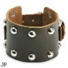 Brown Leather Wide Multi-Dome Studs Bracelet with Adjustable Buckle