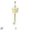 Butterfly Wings Overlapped And CZ Attached To Chain String Dangle Gold Tone Navel Ring