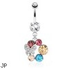 Butterfly with Paved Gems On Multi Colored Gems Surgical Steel Dangle Navel Ring