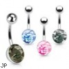 Camouflage Print Inlayed Surgical Steel Navel Ring