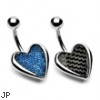 Carbon fiber and denim heart belly ring