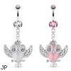 Cats Eye Owl with Gemmed Wings Glasses And Crown Dangle Surgical Steel Navel Ring